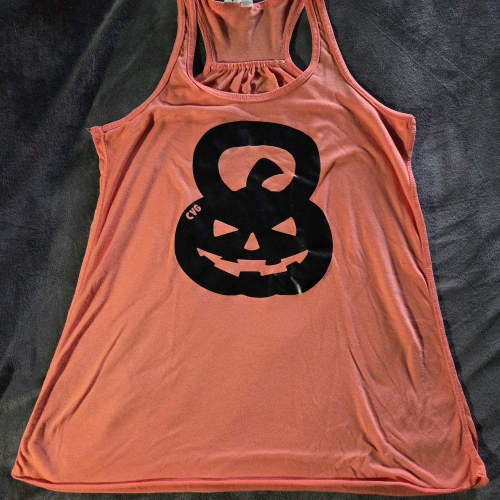 Constantly Varied Gear Orange Racerback Tank with Black Pumpkin Kettlebell